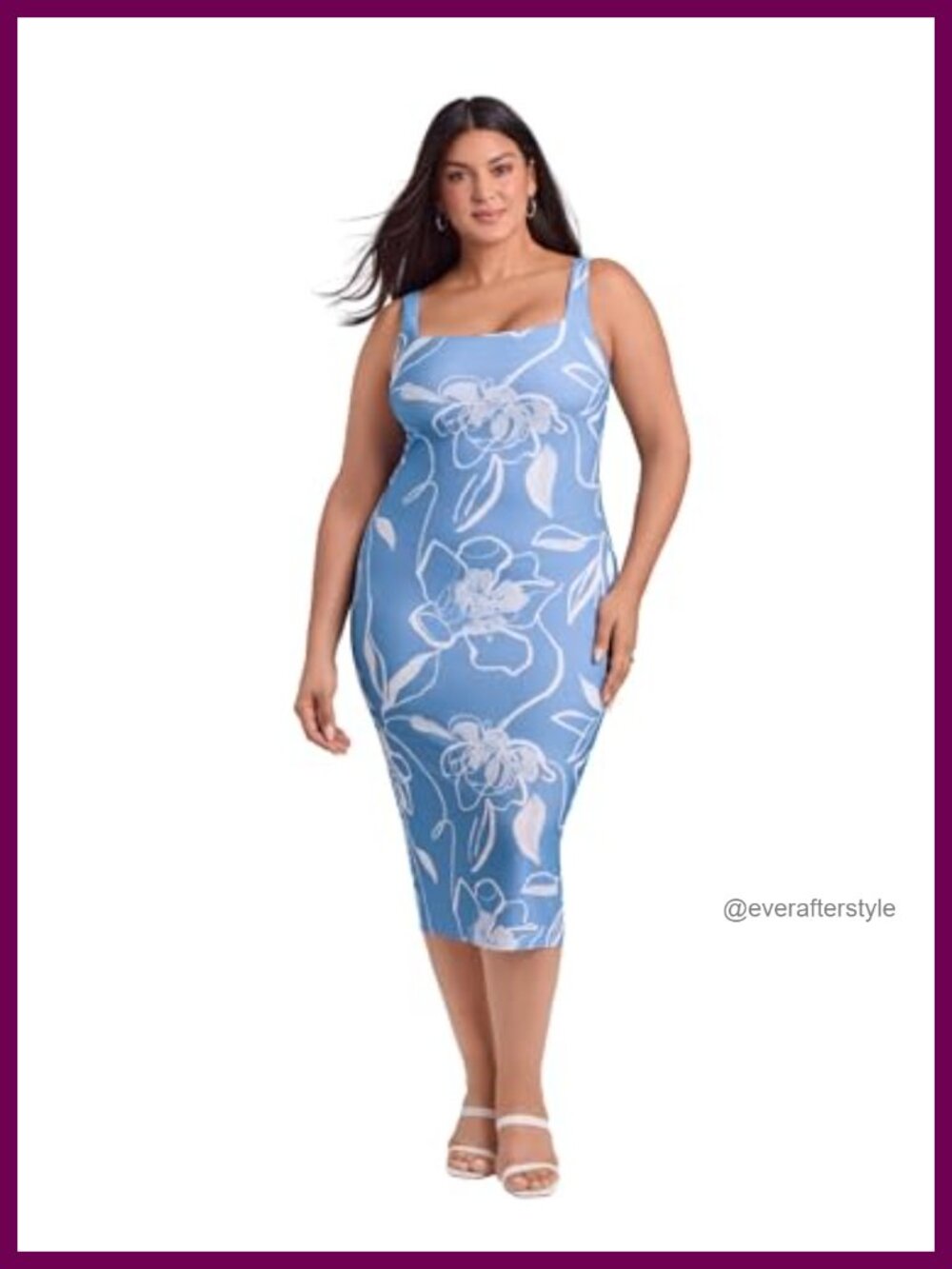 Square Neck Tank Midi Dress with Built-in Shapewear, Floral, Casual Party